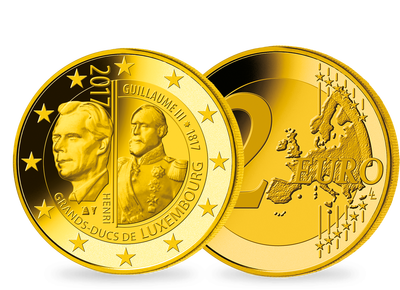 Frappe 2 Euros dorée « Bicentenaire de la naissance du grand-duc Guillaume III » Luxembourg